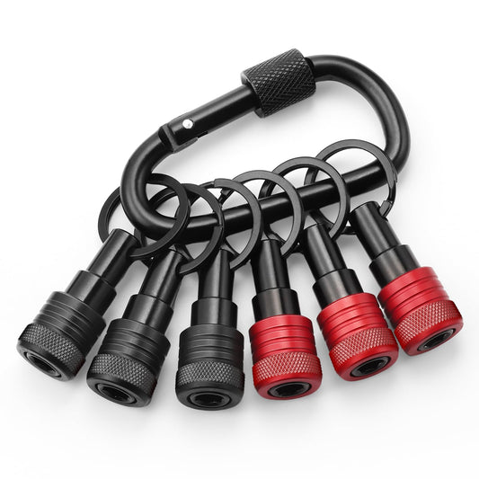Enhanced Non-Slip Upgrade Drill Bit Holder Key Chain 6pc, 1/4 Bit Holder for Impact Driver, Quick-Change Design for Nut Driver, Screwdriver & Drill Bits, Includes Handy Keychain Carabiner