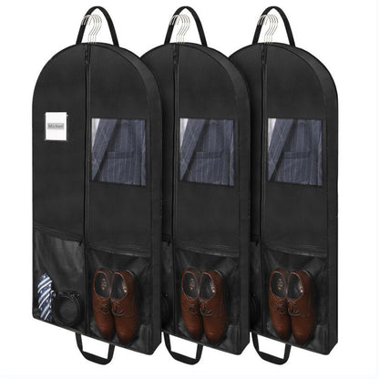 Belinlen 3pack 43" Garment Bags for Travel Hanging Clothes Suit Bag with 4" Gussetes for Cover Clothes Protection Suit Garment Bag with 2 Mesh Pockets and 2 Carry Handles (Black)