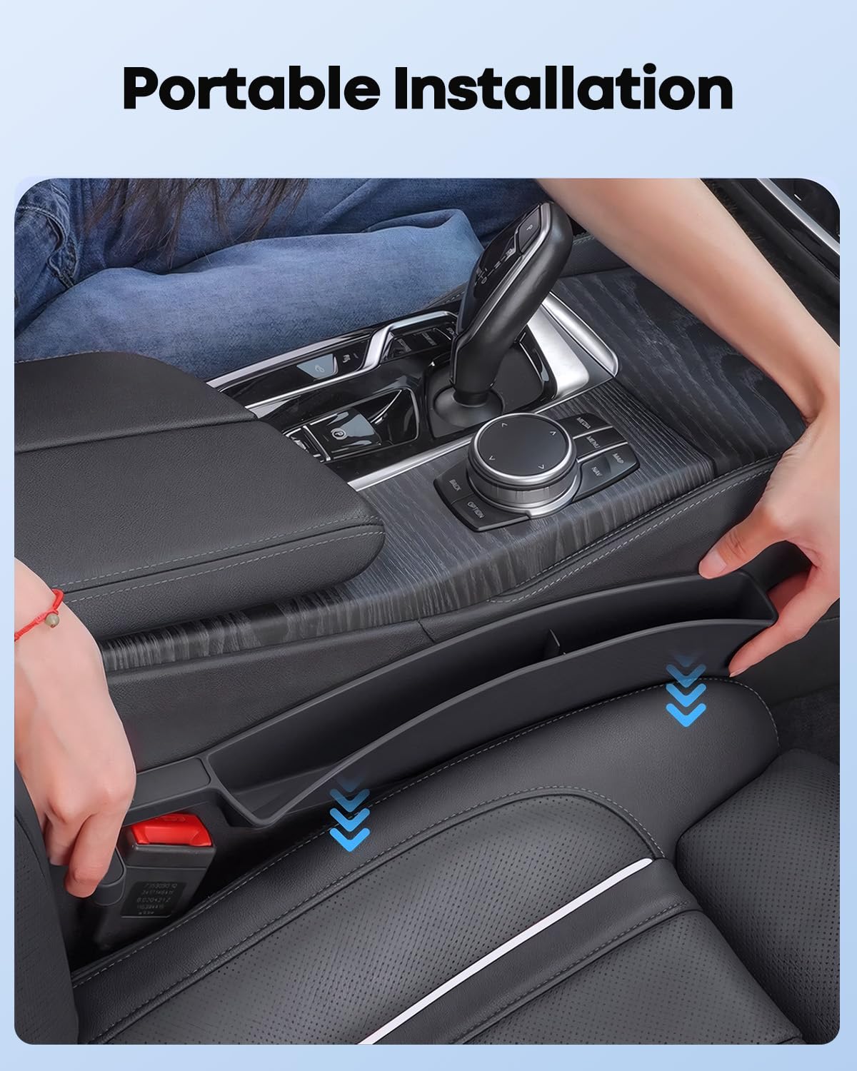 2 Pcs Seat Gap Filler Organizer, Car Gap Filler with 2 Storage Areas, Fit for All Vehicles, Prevents Phones Keys Cards and Chargers Falling Into Car Seat Gap (Black)