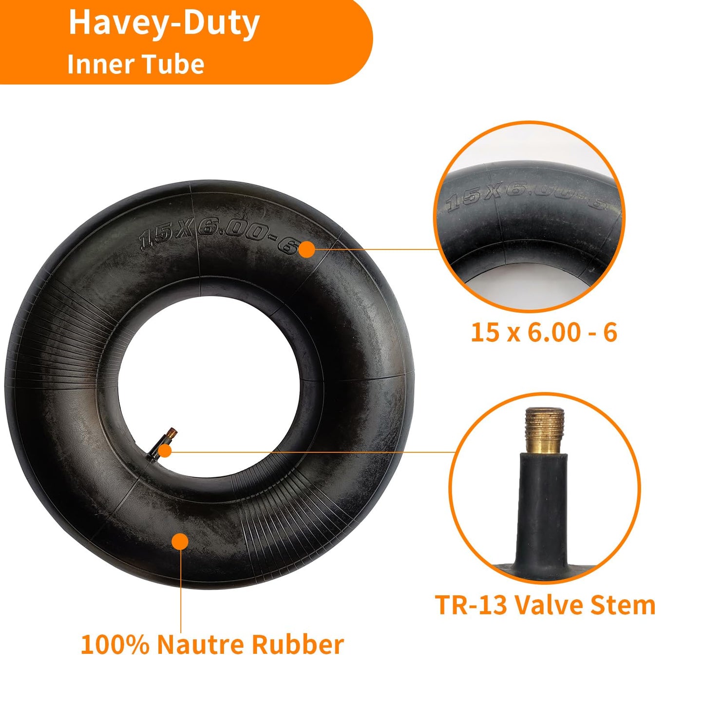 2PCS 15x6.00-6 Inner Tube with TR-13 Valve Stem Replacement for Lawn Mowers, Go Karts, Golf Carts and More