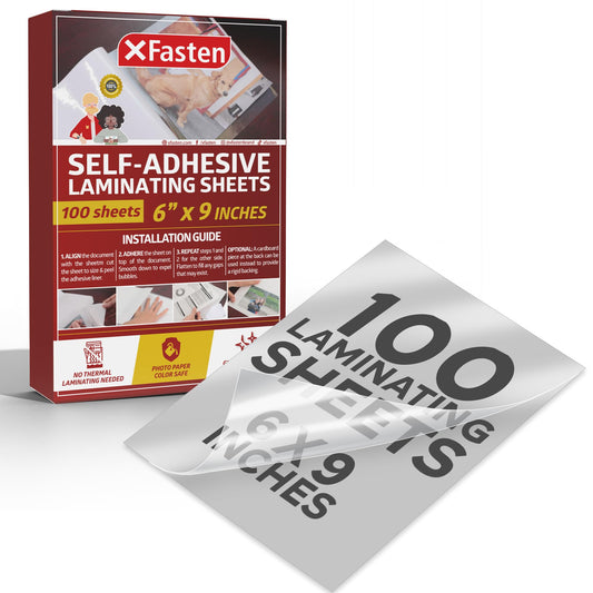 XFasten Self-Adhesive Laminating Sheets, 6 x 9 Inches, Pack of 100, 4.76 mil, Archival Safe and Yellowing Resistant Heavyweight Self Laminating Sheets