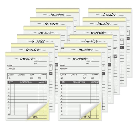 suituts 12 Pack Sale Invoice Books 3.5 x 5.5 Inch, 2 Part Carbonless Receipt Book, Sale Order Book for Business, 50 Sets Each Pad,Total 600 Sets