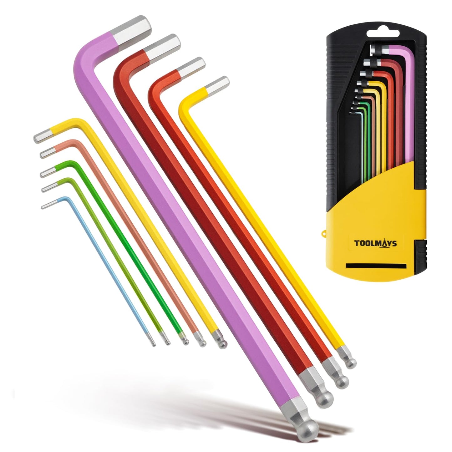 9PC Metric Ball-End Hex Key Set (1.5-10mm), Color-Coded Anti-Slip Wrenches for Machinery & Vehicle Repair