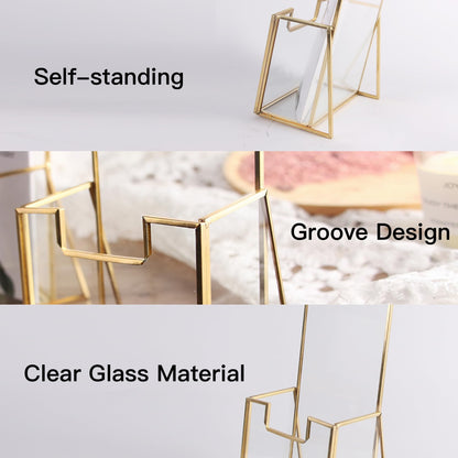 Feyarl Gold Glass Brochure Holders 4x9inch Pamphlets Cards Literature Flyer Trifold Holder Glass Display Stand for Brochures Magazines Literatures Display Countertop