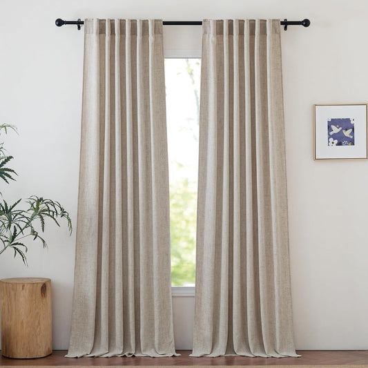 NICETOWN Linen Curtains 84 inches Long Light Filtering for Living Room, Rod Pocket & Back Tab Washable Window Treatments Faux Semi Sheer Privacy with for Farmhouse, W52 x L84, 2 Panels, Oatmeal
