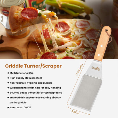 Stanbroil Griddle Accessories Spatula Tools, Set of 4 Stainless Steel Griddle Tools with Wooden Handle, Perfect for Outdoor BBQ Flat Top Cooking Camping Grilling