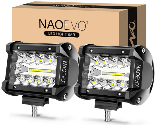 NAOEVO 4 Inch LED Pod Lights, 120W 12,000LM LED Fog/Driving/Off Road Lights LED Light Bar with Spot Flood Combo, Cube Pods for Truck Boat ATV UTV, 2 Pcs (White)