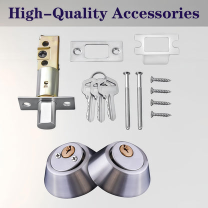 Eiqikayo Silver Steel Double-Head Cylinder Deadbolt Lock- High Security Anti-Kick Door Lock, Easy to Install, Fits Standard Doors, for Home, Apartment and Office Security