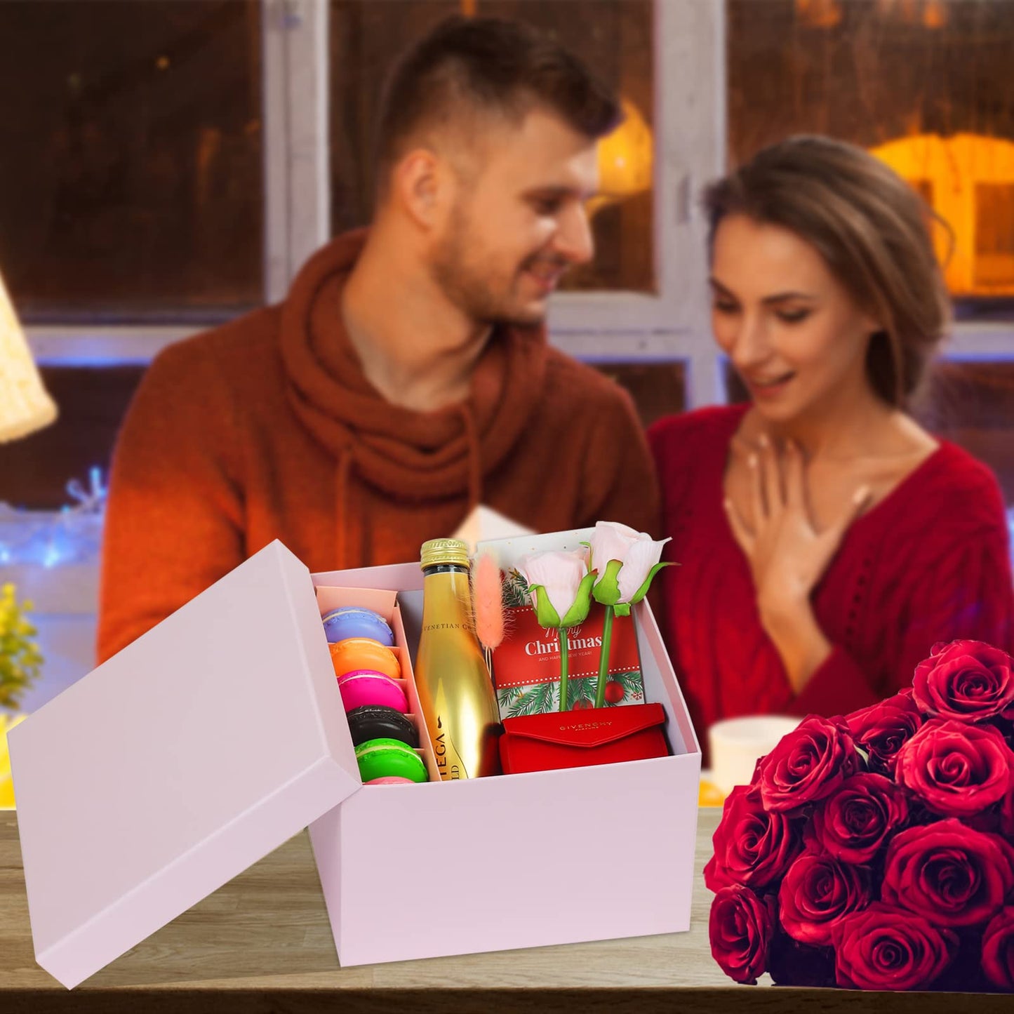 CHARMGIFTBOX 5 Pack Large Square Nesting Gift Boxes with Lids for Presents, Pink Stacking Gift Box with Ribbon Card for Wedding Birthday Party Valentine Christmas