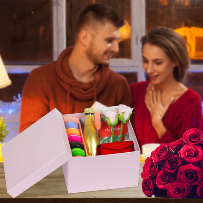 CHARMGIFTBOX 5 Pack Large Square Nesting Gift Boxes with Lids for Presents, Pink Stacking Gift Box with Ribbon Card for Wedding Birthday Party Valentine Christmas