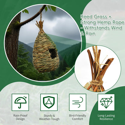 Gute Hummingbird Houses for Outside Hanging, Natural Grass Hanging Bird Hut, Hand Woven Hummingbird Nest, Large Wren Finch Bird House for Garden Window Outdoor Home Decoration, 3 Pack