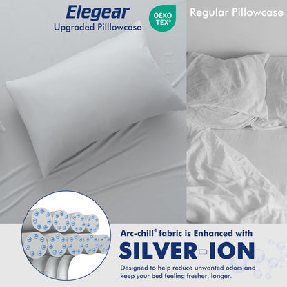 Elegear 2-Pack Cooling Pillow Cases for Hot Sleeper, Clean Silver Infused Arc-Chill 3.0, Q-Max>0.5 Soft Silky Cooling Pillow Cover for Hair & Skin, Summer Zipper Pillowcases, Standard (20''x30''),Gray