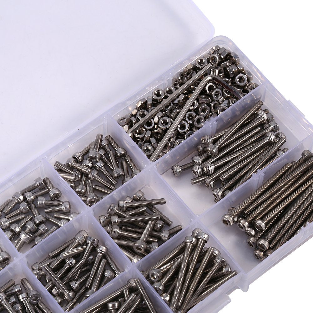 M3 Screws Set, 440pcs M3 Stainless Steel Hex Socket Head Cap Screws Hexagon Allen Bolt Screw Nuts Assortment Kit with 2 Allen Key Screw Bolt