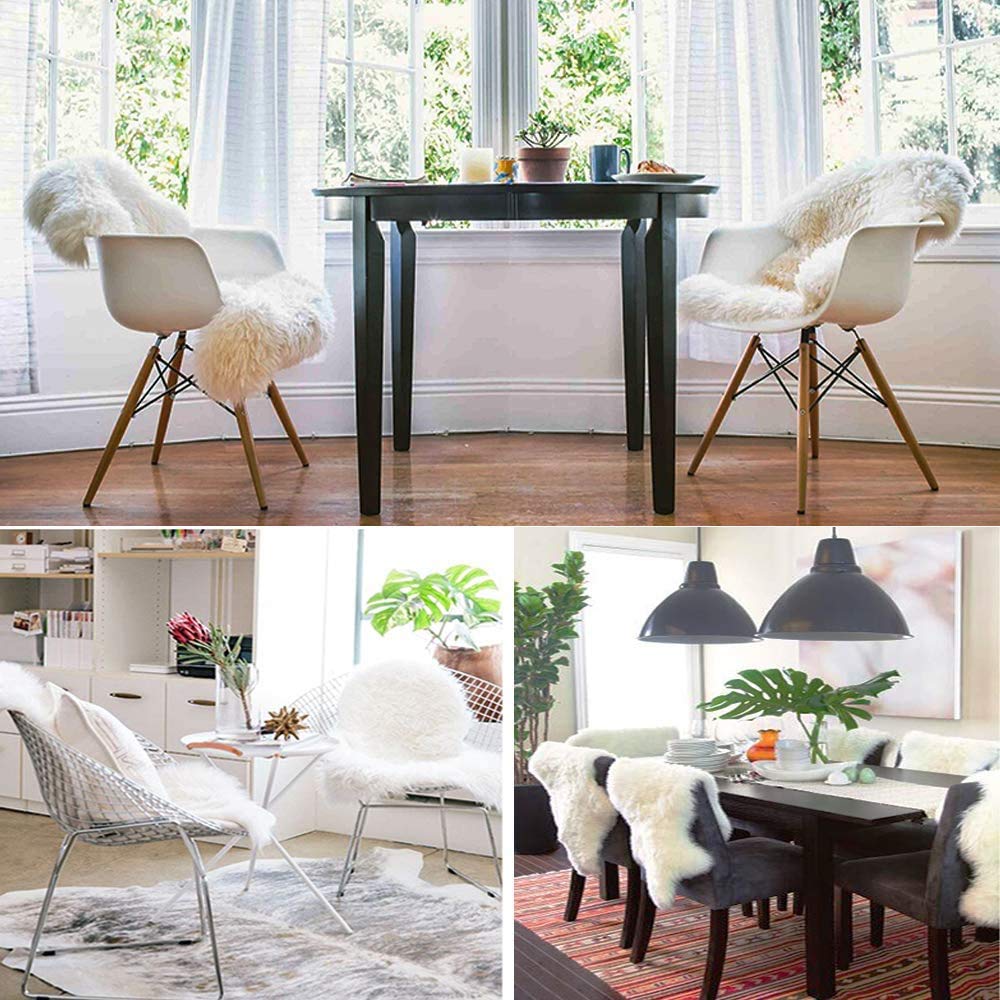 Faux Fur Area Rug, Decor Carpet Sheepskin Style Shaggy Rug for Chair Cover Seat Pad/Sofa Cushion, Ultra Soft Fluffy Rugs in Living Room & Bedroom Bedside, White 67x109 cm