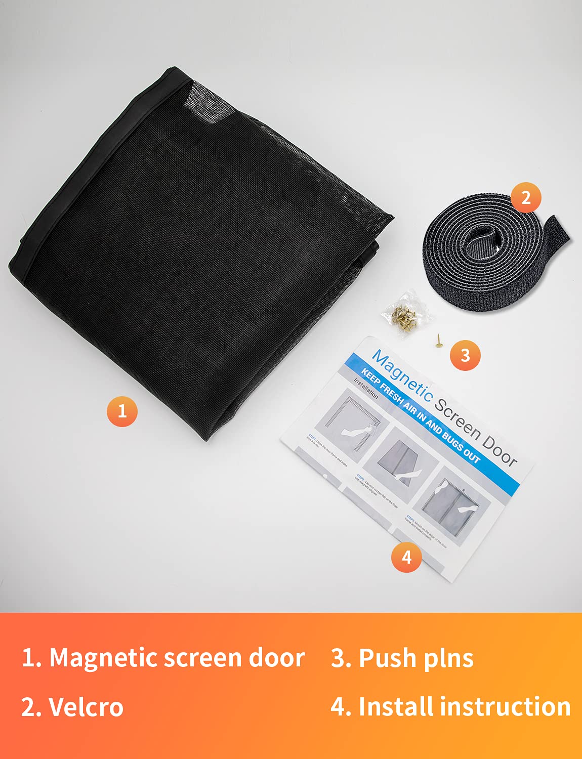 FEGO Magnetic Screen Door Fits Door Size 32"x80", Door Screen Itself Size 34"x81" Enjoy Breeze, Reinforced Fiberglass Mesh Anti-Tearing, Hands Free Entry, Pets & Kids Friendly for Patio/Front/Doorway