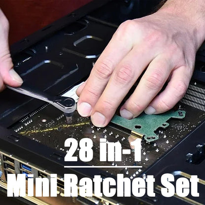 Bestgle Mini Ratchet Set 28 in-1 Right Angle Screwdriver and Bit with Metric Socket Set 1/4 Inch 72 Tooth Small Ratcheting Wrench Low Profile Offset Screwdriver Stubby Ratchet Kit for Tight Spots