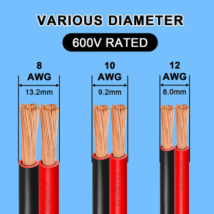 8 Gauge Wire 5 Feet, 8/2 AWG Pure Copper Wire, 8AWG 2 Conductors Red Black Oxygen Free Stranded Low Voltage Wire for Solar Panel, Automotive, Audio Auto, LED Lighting(8 AWG 5FT)