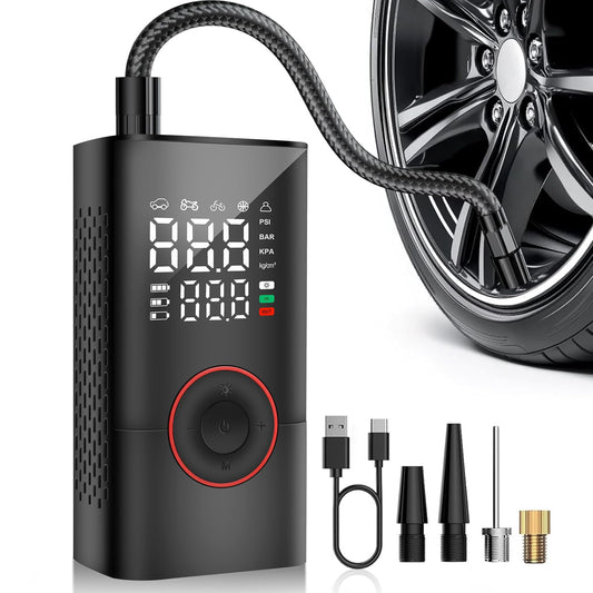 COOLMAN Tire Inflator Portable Air Compressor, 150PSI Cordless Electric Bike Pump, Portable Tire Inflator with LCD Pressure Gauge & LED Light, Ideal for Cars, Bicycles, Motorcycles, and Sports Balls