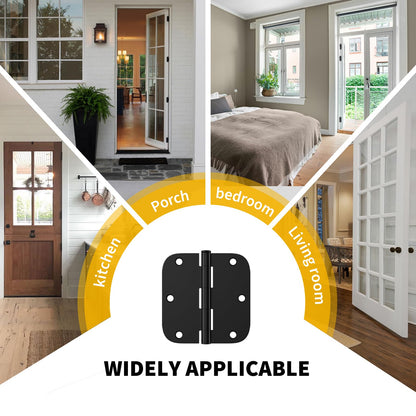 Goldenwarm 6 Pack Black Door Hinge 3.5 inch Matte Black Door Hinges Interior Door Hardware Iron Hinges 3.5'' x 3.5'' Bi-Fold Butt Hinges, 5/8 inch Radius Corners
