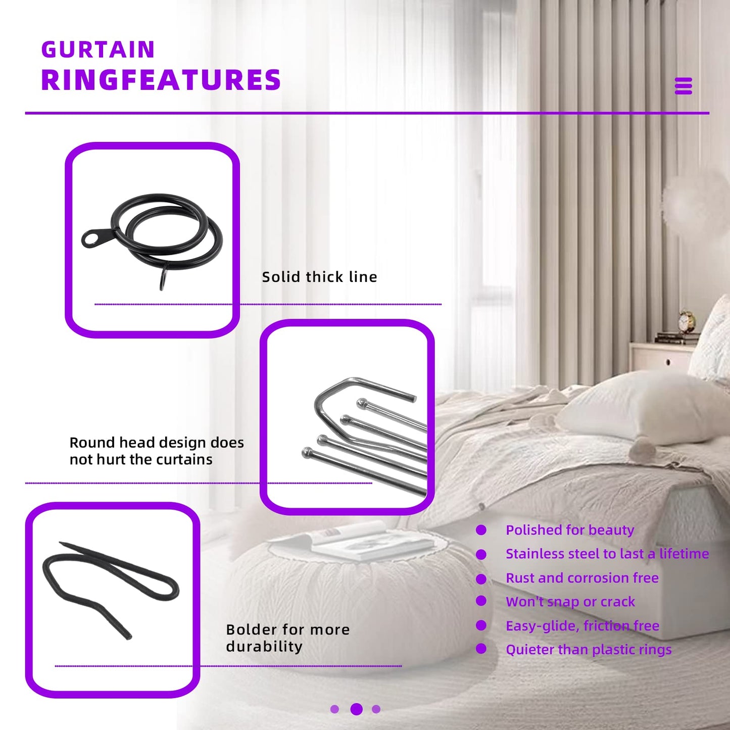 Swpeet 120Pcs Black 1.35 Inch - 30mm Metal Drapery Curtain Rings Curtain Hanging Rings and Stainless Steel 4 Prongs Pinch Pleat Hook with Drapery Curtain Pin-on Hooks Pins for Window, Shower Curtain