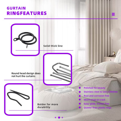 Swpeet 120Pcs Black 1.35 Inch - 30mm Metal Drapery Curtain Rings Curtain Hanging Rings and Stainless Steel 4 Prongs Pinch Pleat Hook with Drapery Curtain Pin-on Hooks Pins for Window, Shower Curtain