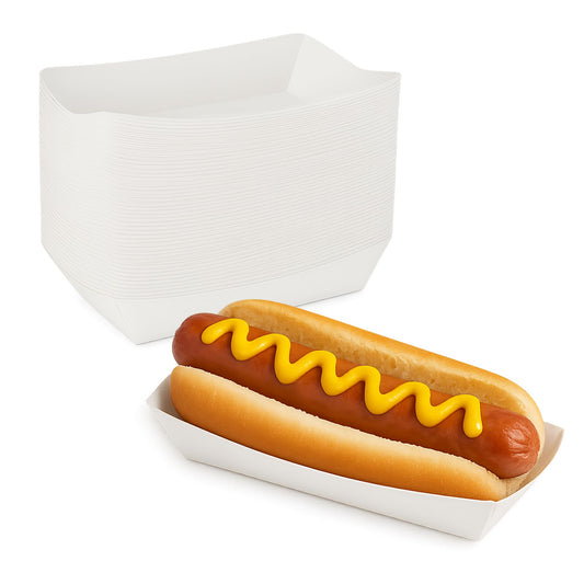 MT Products White Paper Hot Dog Tray/Plate - (Standard Size) Disposable Food Trays (Pack of 50) - Made in The USA