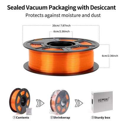 IEMAI Clear PETG Filament 1.75mm 1kg, Crystal Transparent Orange 3D Printer Filament Up to 600mm/s Printing, Tough & Durable for Lampshade, Creative DIY, Home Decor