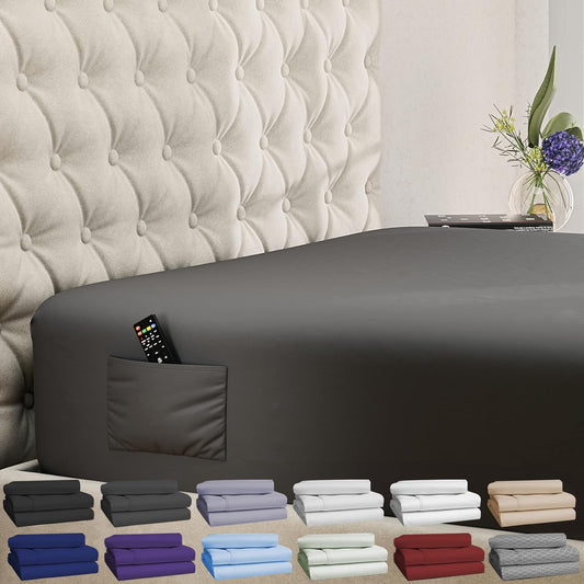 DREAMCARE King Fitted Sheet Deep Pocket Up to 21in - King Size Fitted Sheet - Hotel Luxury Bedding King - Ultra Soft Brushed Microfiber - Shrink & Fade Resistant - (King Extra Deep, Gray)