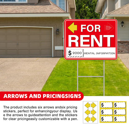 GXGGUS For Rent Signs with Stand,2 PCS 17" x 13" Double-Sided Yard Signs with Arrow Stickers Pricing Stickers, House Car Rental Supplies