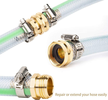 VASLON Solid Brass Garden Hose Repair Kit, 3/4" and 5/8" Hose End Repair Connector with Stainless Steel Clamps, Male and Female Hose Fittings, 4 Sets