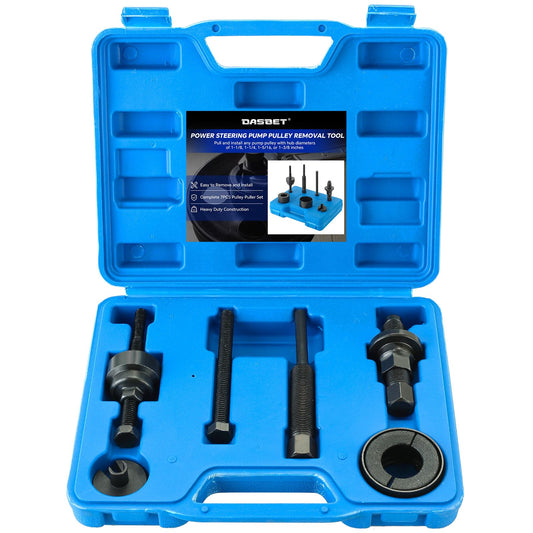 DASBET Power Steering Pump Pulley Removal Tool, Power Steering Pump Pulley Puller/Installer Tool Set Pump Pulley Puller Remover and Installer Set Compatible with Ford, GM, VW and Chrysler Vehicles