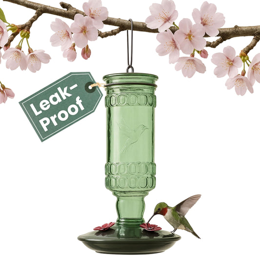 Perky-Pet 8108-2 Green Antique Bottle 10 oz. Glass Hummingbird Feeder