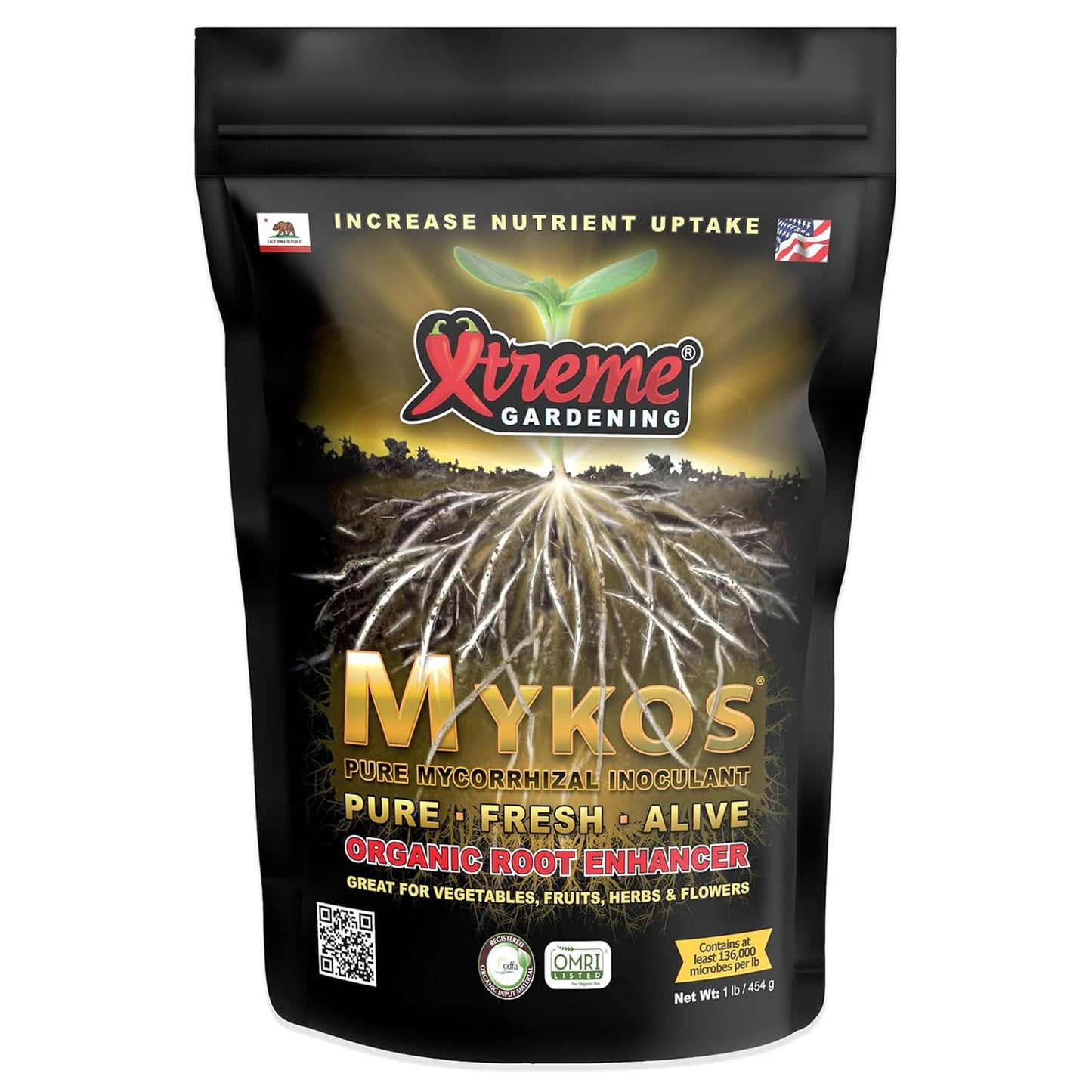 Xtreme Gardening Mykos Pure Mycorrhizal Inoculant Organic Root Enhancer, 1 LB - Granular