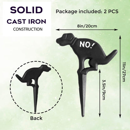 No Pooping Yard Signs, Prefdo 2 Pack Cast Iron No Dog Poop Signs, Keep Your Dog Off Grass Signs, No Peeing or Pooping Dog Signs for Outdoor Yard Lawn Garden (Black)