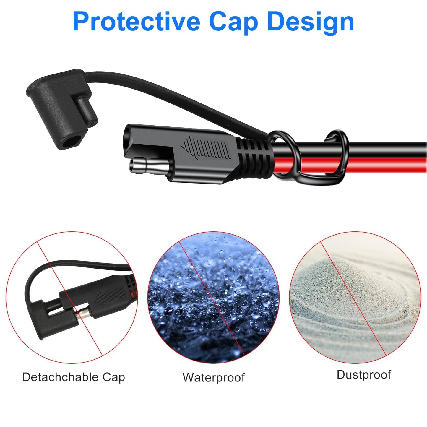 Linkstyle 3PCS SAE Quick Connector Harness, 1FT 12AWG SAE Adapter Male Plug to Female Socket Cable, Waterproof SAE Extension Cord, for Solar Panel Generator Battery Charger