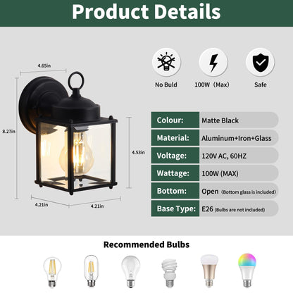 Outdoor Wall Light Fixtures Waterproof Porch Lights Anti-Rust Matte Black Exterior Light Fixture Outdoor Wall Lantern for Patio Front Door Garage House