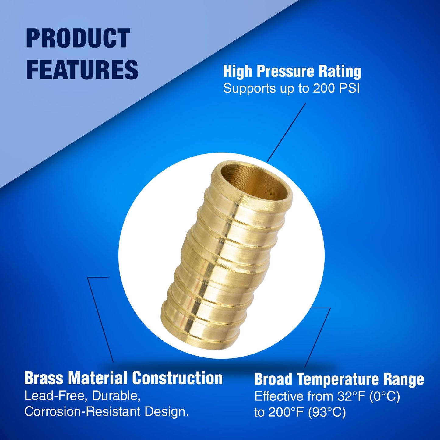 New Age America® 25pcs 1/2" Coupling PEX Fittings AquaFlow 360™ | 25 PC PEX Coupling | Brass | Barb PEX Fittings for PEX Pipe | Lead-Free Brass Fittings | NSF, UPC, CUPC, ASTM F1807 Certified PEX