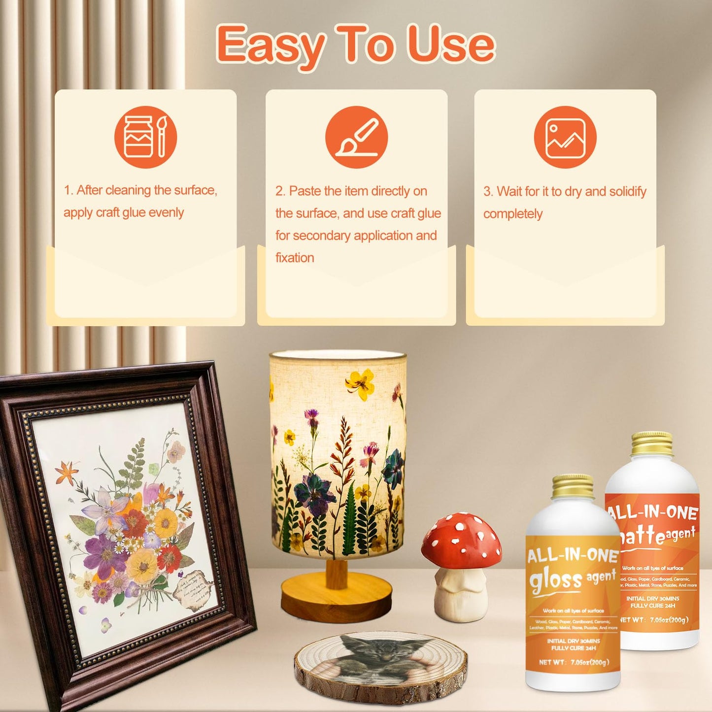 1DFAUL Crafts Sealer Gloss Finish, 200ml All Purpose Craft Glue, Varnish, and Finish, All in One Craft Glue for Wood, Paper, Acrylic Paints, Ceramics, Fabrics, Clay (Gloss)