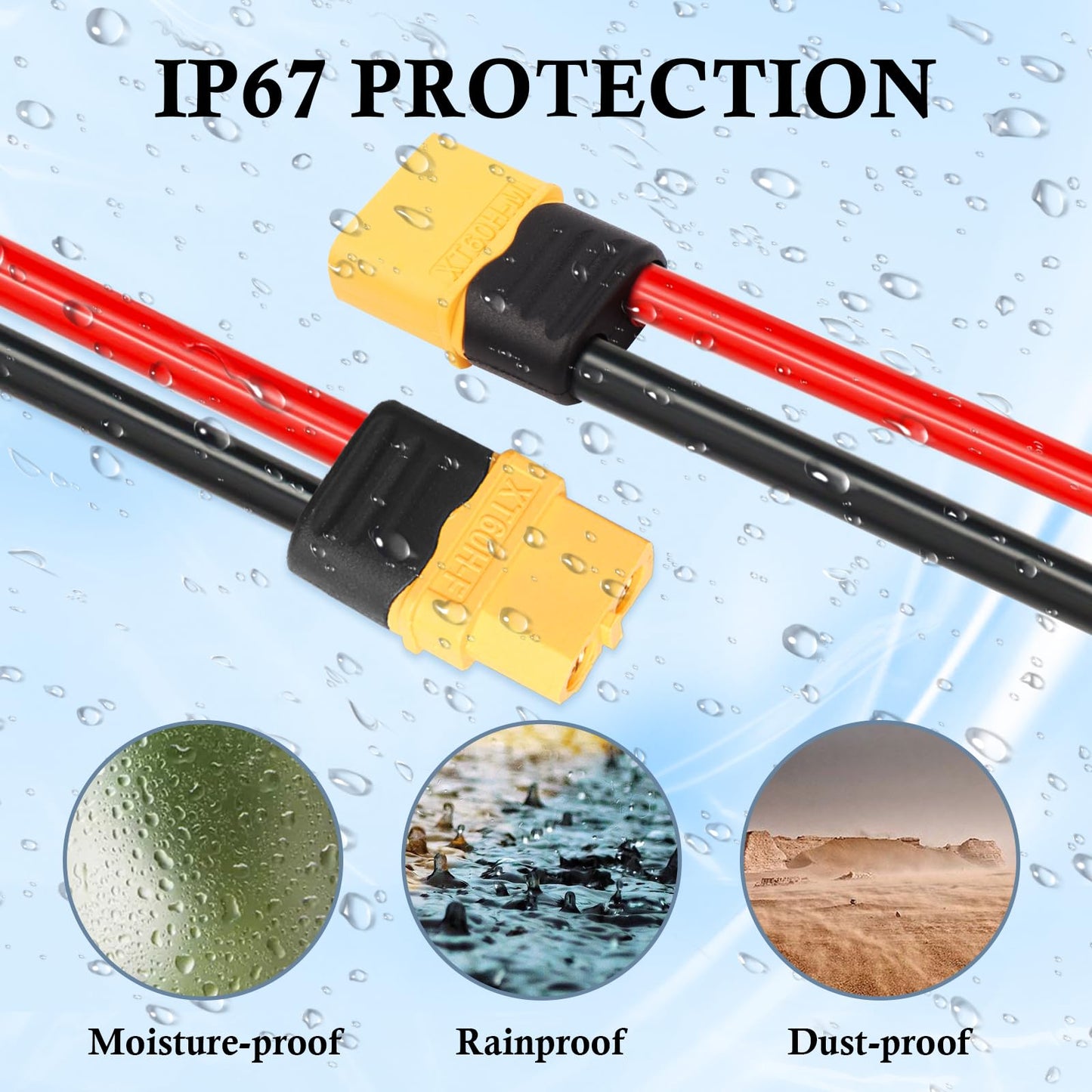 MOOKEERF XT60 Extension Cable - 10AWG 6FT with Male to Female Connector for Solar Panel, RC Battery, Portable Power Station