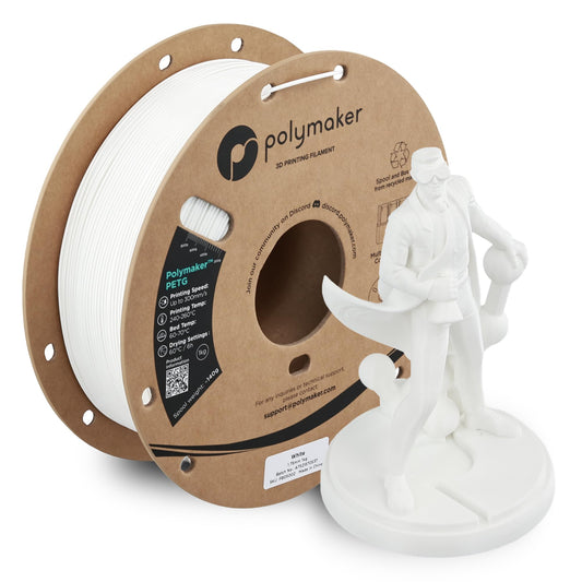 Polymaker PETG White 3D Printer Filament 1.75mm 1kg, High Speed PETG up to 300mm/s, High Strength New Formula, Excellent Layer Adhesion, Warp Free, Compatible with Most 3D Printers