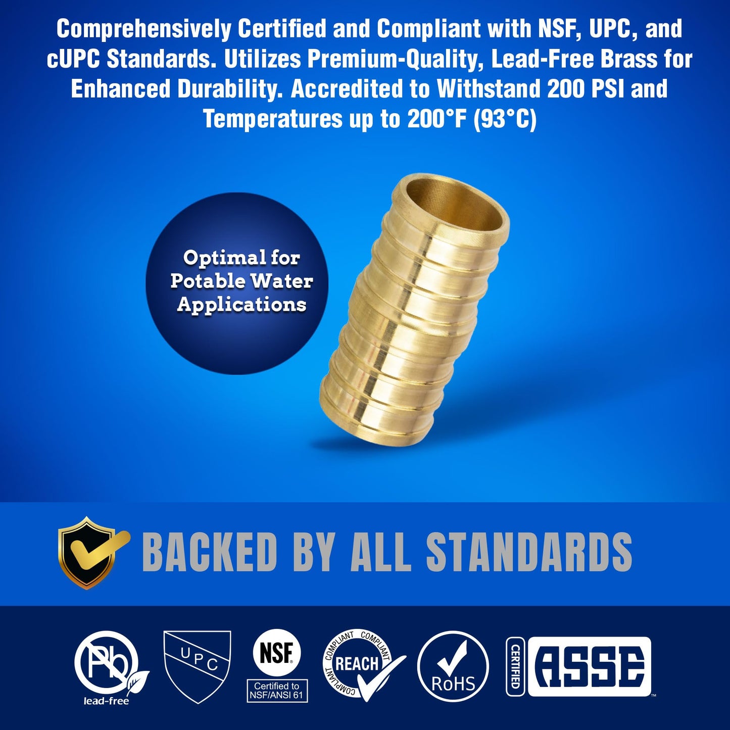 New Age America® 25pcs 1/2" Coupling PEX Fittings AquaFlow 360™ | 25 PC PEX Coupling | Brass | Barb PEX Fittings for PEX Pipe | Lead-Free Brass Fittings | NSF, UPC, CUPC, ASTM F1807 Certified PEX