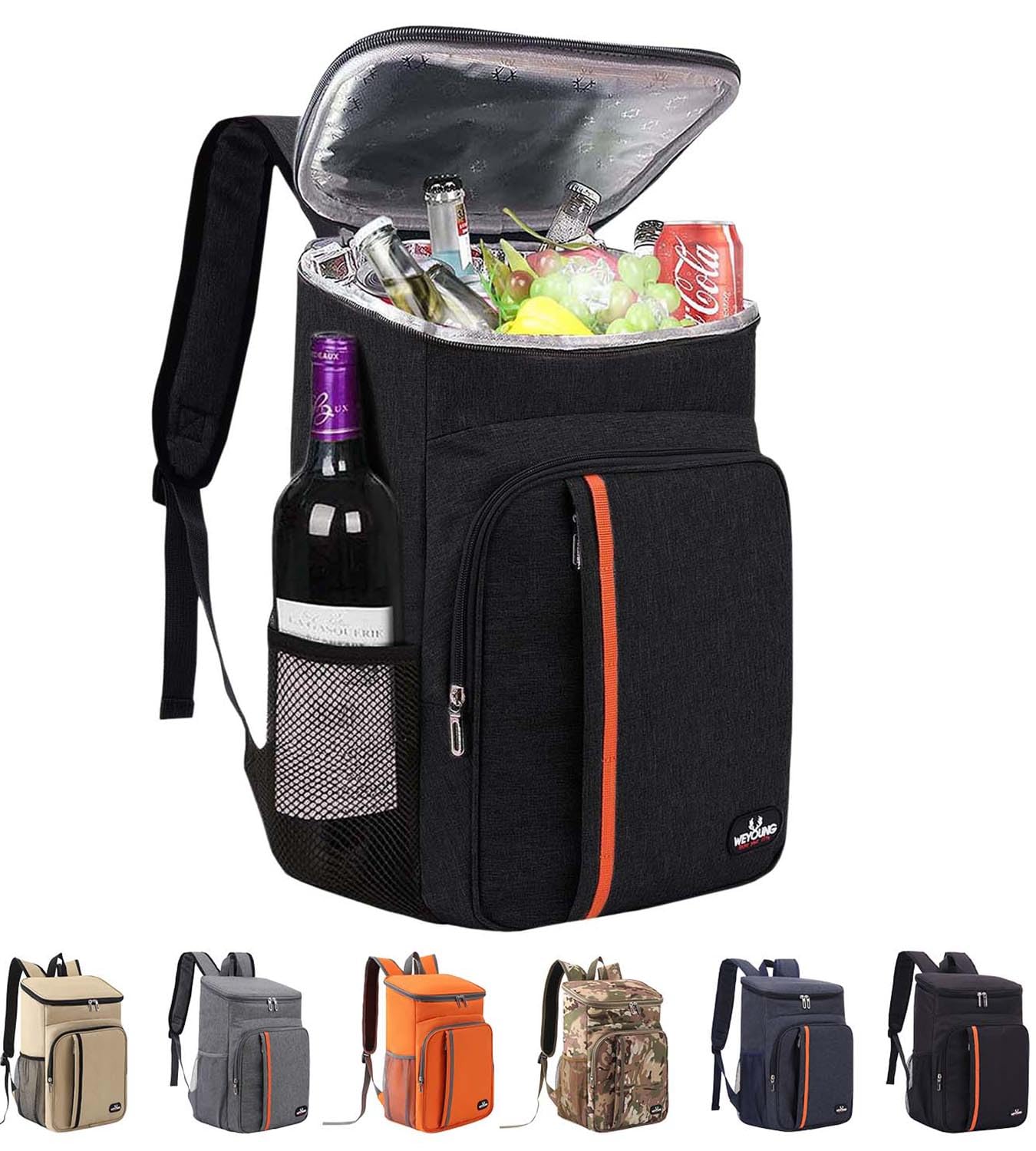 Bagtopia Camping Cooler Backpack 25 Cans, Leak Proof Soft Insulated Compartments Thermal Bag, Portable Lightweight Beach Travel Trip Picnic Lunch Backpack for Men and Women, Stripes-Black