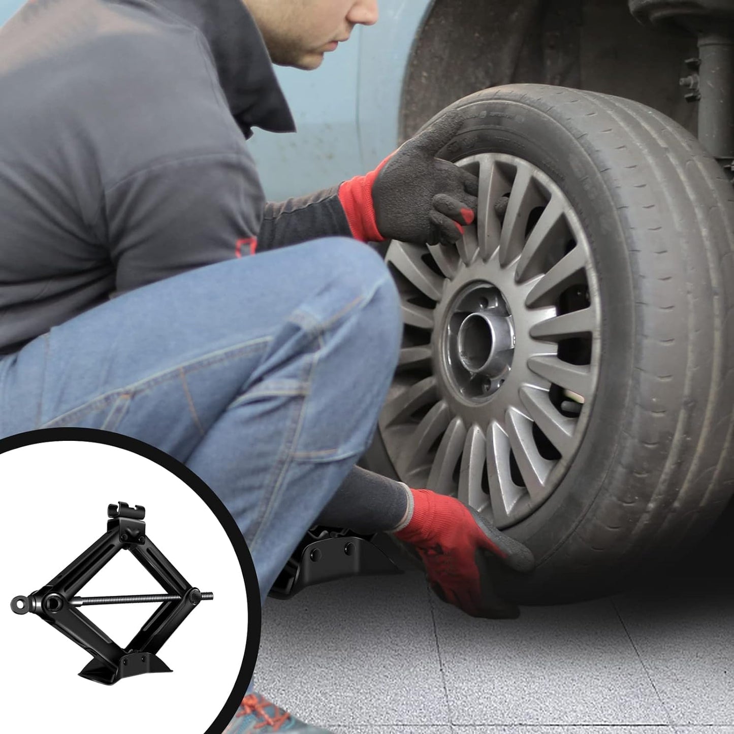 Scissor Jack, Compact Car Jack Kit 2 Ton/4409 LBS, 105 to 385mm Lifting Range Car Lift Jack, Portable Tire Change Kit for Cars/SUV