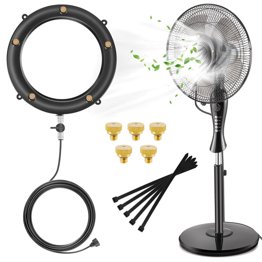 Fan Misters for Outside Patio, Mister Fan Kit with 19.69FT (6M) Water Supply Line + 5 Brass Mist Nozzles + Misting Control Valve, Fan Accessories for Cool Patio Backyard Garden(Fan Not Included)