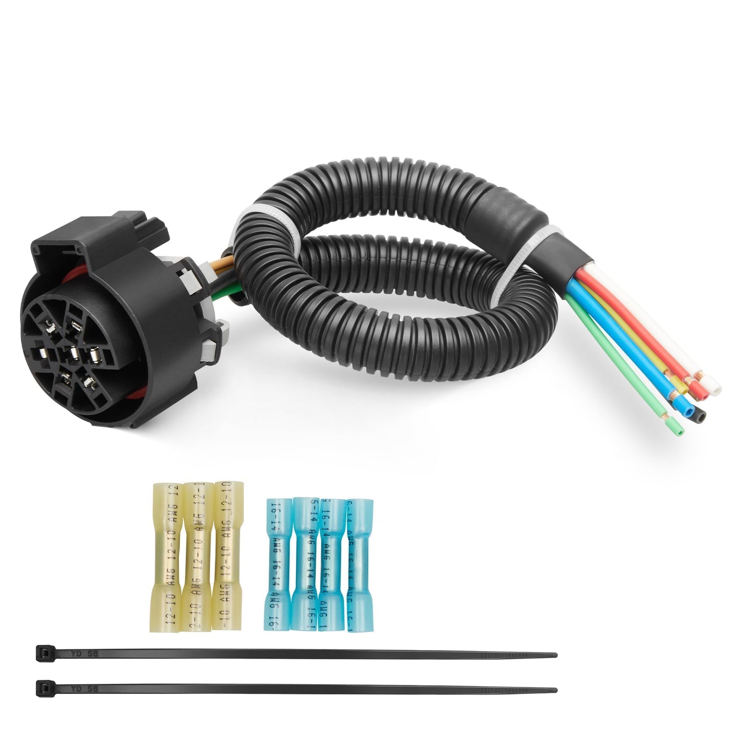 Oyviny Replacement USCAR 7 Pin Trailer Connector Wiring Harness OEM Style for Ford/GM/Chevy/Dodge Ram F150 Trailer Plug Socket Pigtail 12-16 AWG Pure Copper with Flex Tubing 16-Inch