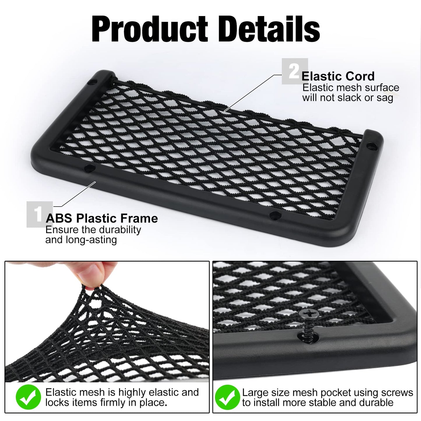 2 Pieces Large ABS Plastic Frame Car Storage Net Bag Phone Car Mesh Net Holder RV Storage Boat Cargo Pocket Organizer Framed Mesh Net Pocket with Screws for Auto RV Net(16 x 8 Inch)
