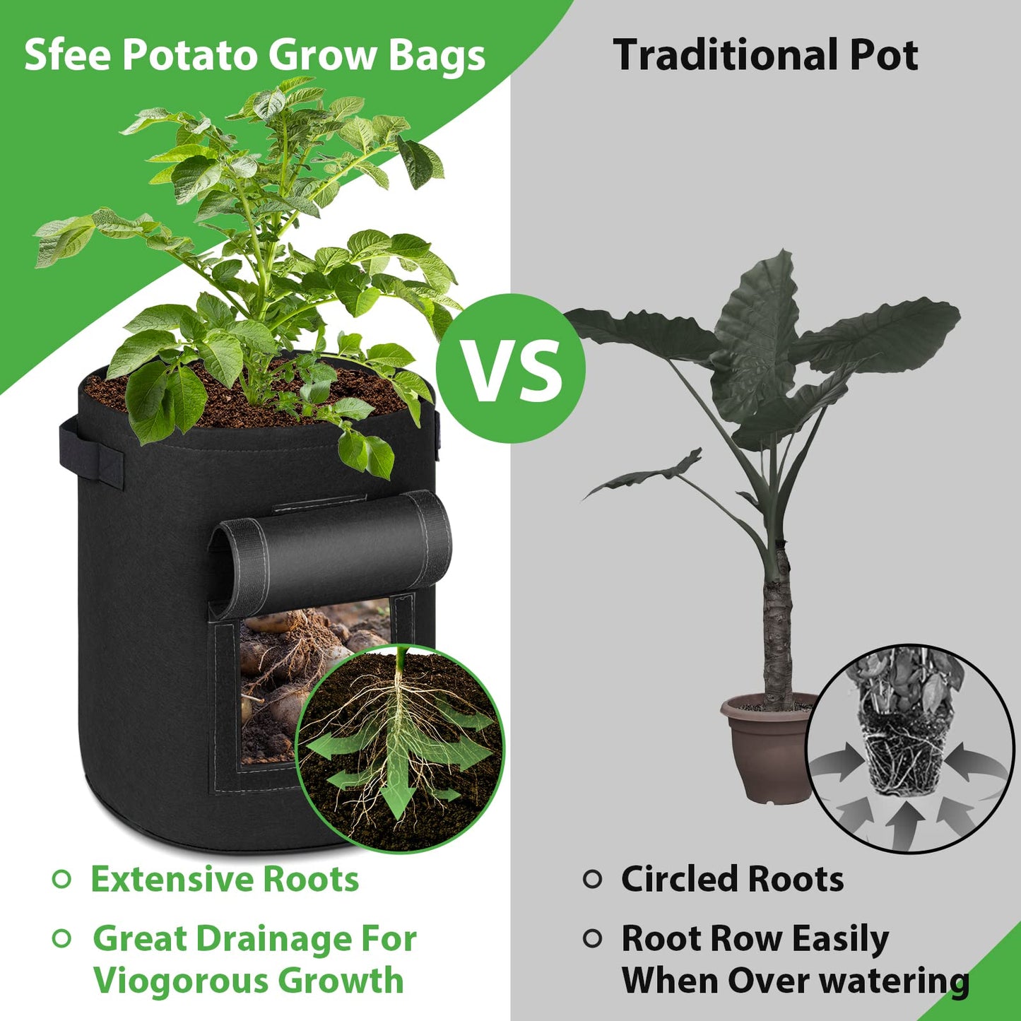 Sfee 10 Gallon Grow Bags, 3 Pack 400GSM Thickened Potato Grow Bags with Reinforced Handles, Double Layer Non-Woven Fabric Pots Heavy Duty Garden Bags to Grow Vegetables Carrot Onion+3 Garden Labels