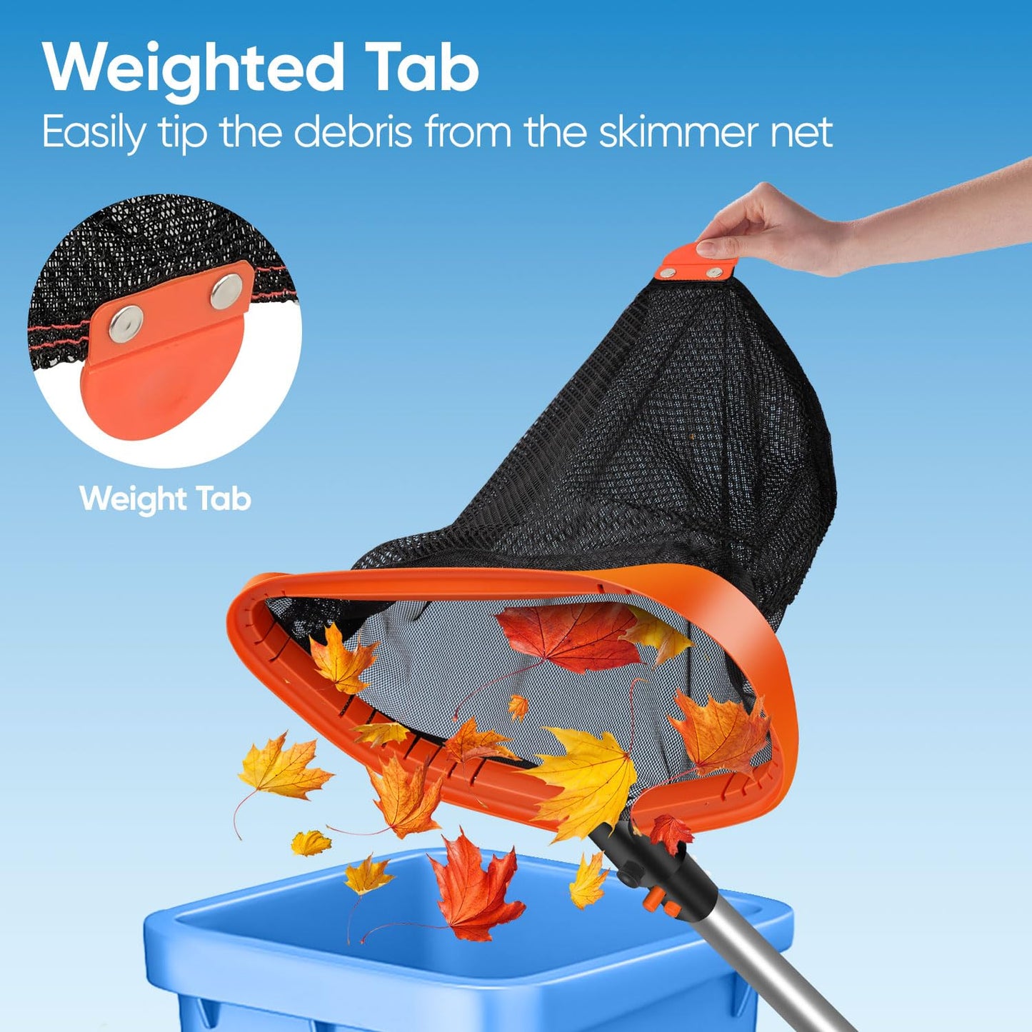 45CM Pool Net, Pool Skimmer Net with Double-Layer Netting Bag, Aluminum Frame, Deep Nylon Net, Large Capacity Pool Cleaning Net, Leaf Skimmer Rake Net for Above Ground & In-ground Pools (No Pole)