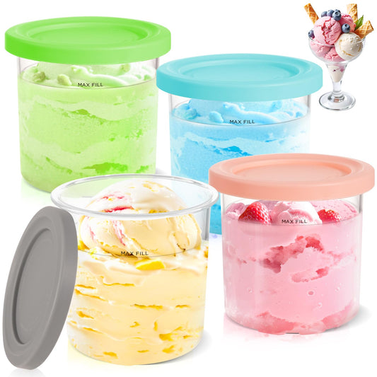 4 Pack Creami Pint & Lids for Ninja, 16oz Pint Containers Compatible with Ninja NC299 NC300 NC301 Series Creami Maker Machine Accessories, BPA Free & Dishwasher Safe