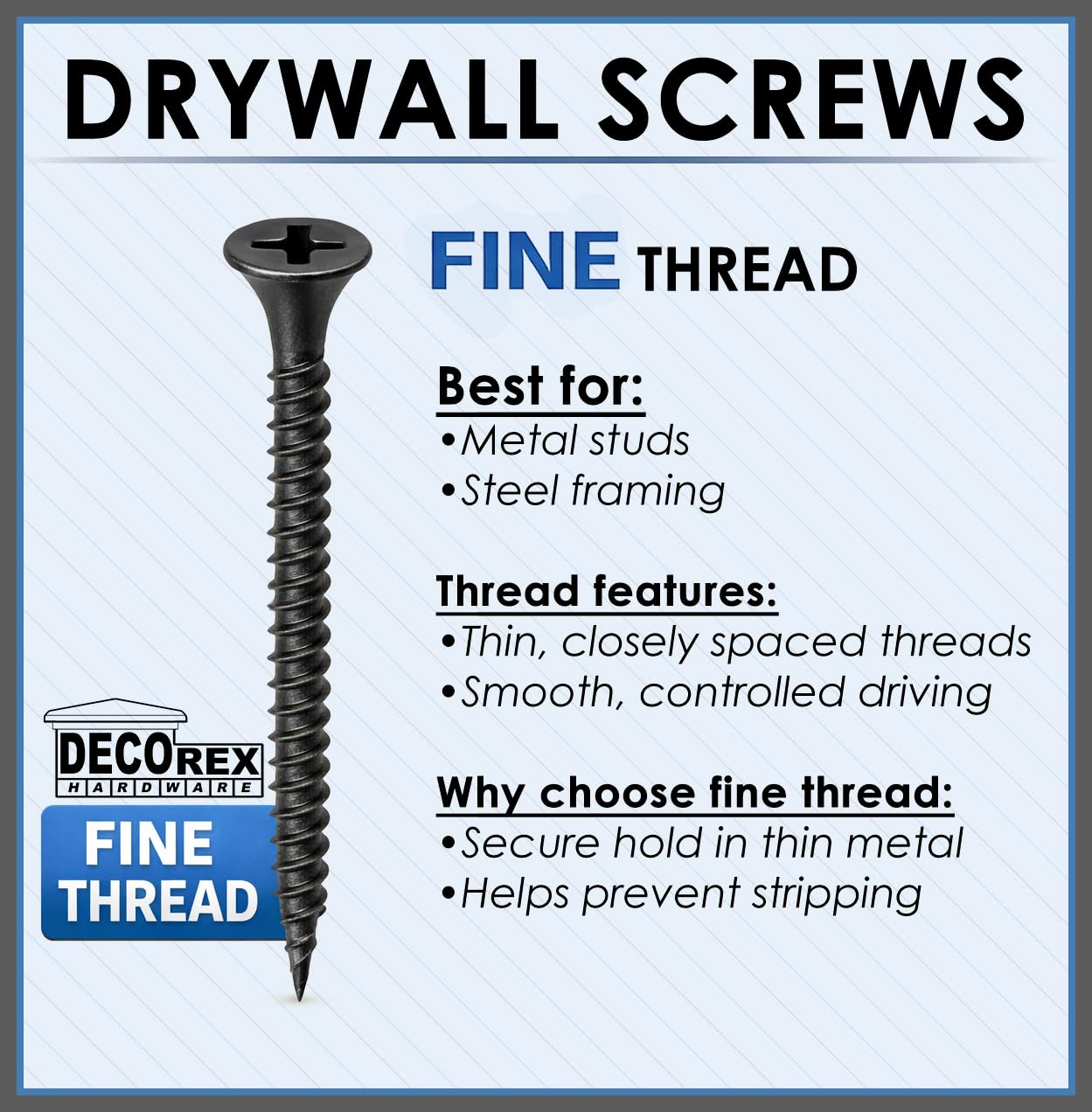 #6 x 1-5/8" Drywall Screws – Fine Thread, Sharp Point, Phillips Drive, Bugle Head, Black Phosphate – Contractor-Grade Drywall & Wood Fasteners + Driver Bit Included (500pcs)